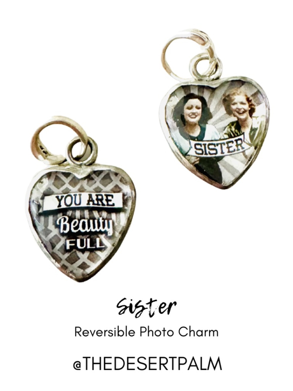 Sister Reversible Charm | Sentimental Heart Photo Pendant